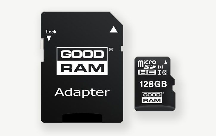 128GB Goodram MicroSD kaart (met verloop naar SD)